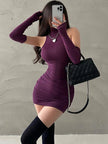 High Neck Pleated Bodycon Dress