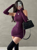 High Neck Pleated Bodycon Dress