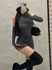 High Neck Pleated Bodycon Dress