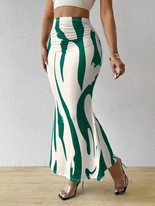 Zebra Print Pleated Midi Skirt