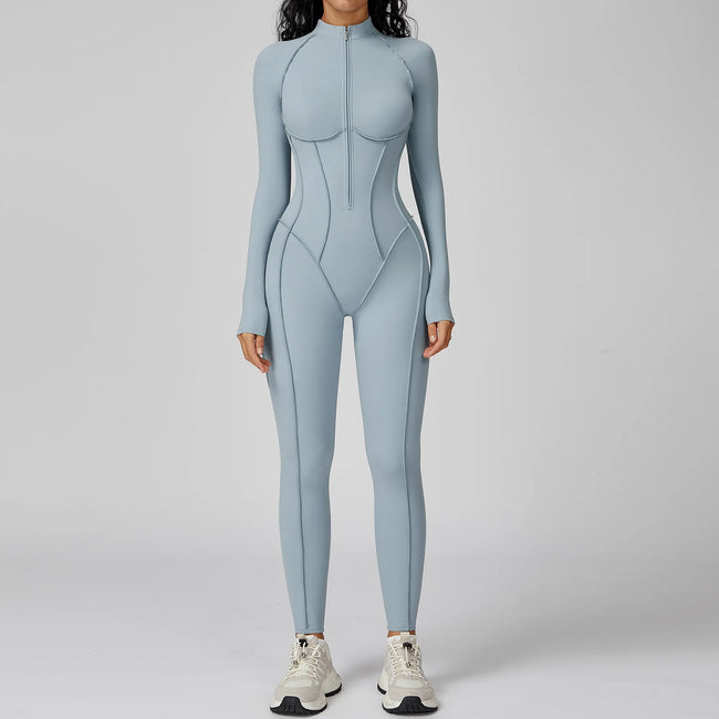 Long Sleeve Zipper Yoga Bodysuit One-Piece Tracksuit