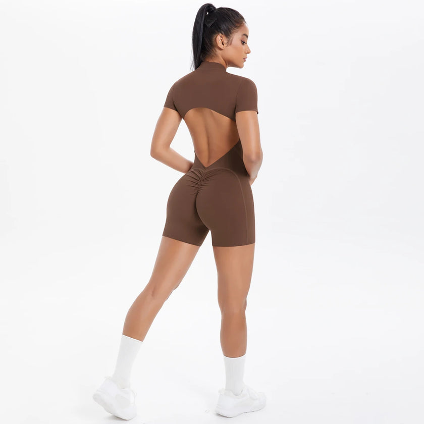 Backless Hollow-Out Push-Up Zipper Yoga Jumpsuit