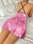 Heart Letter Print Spaghetti Strap Sleepwear