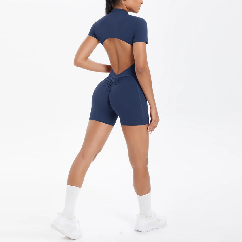 Backless Hollow-Out Push-Up Zipper Yoga Jumpsuit