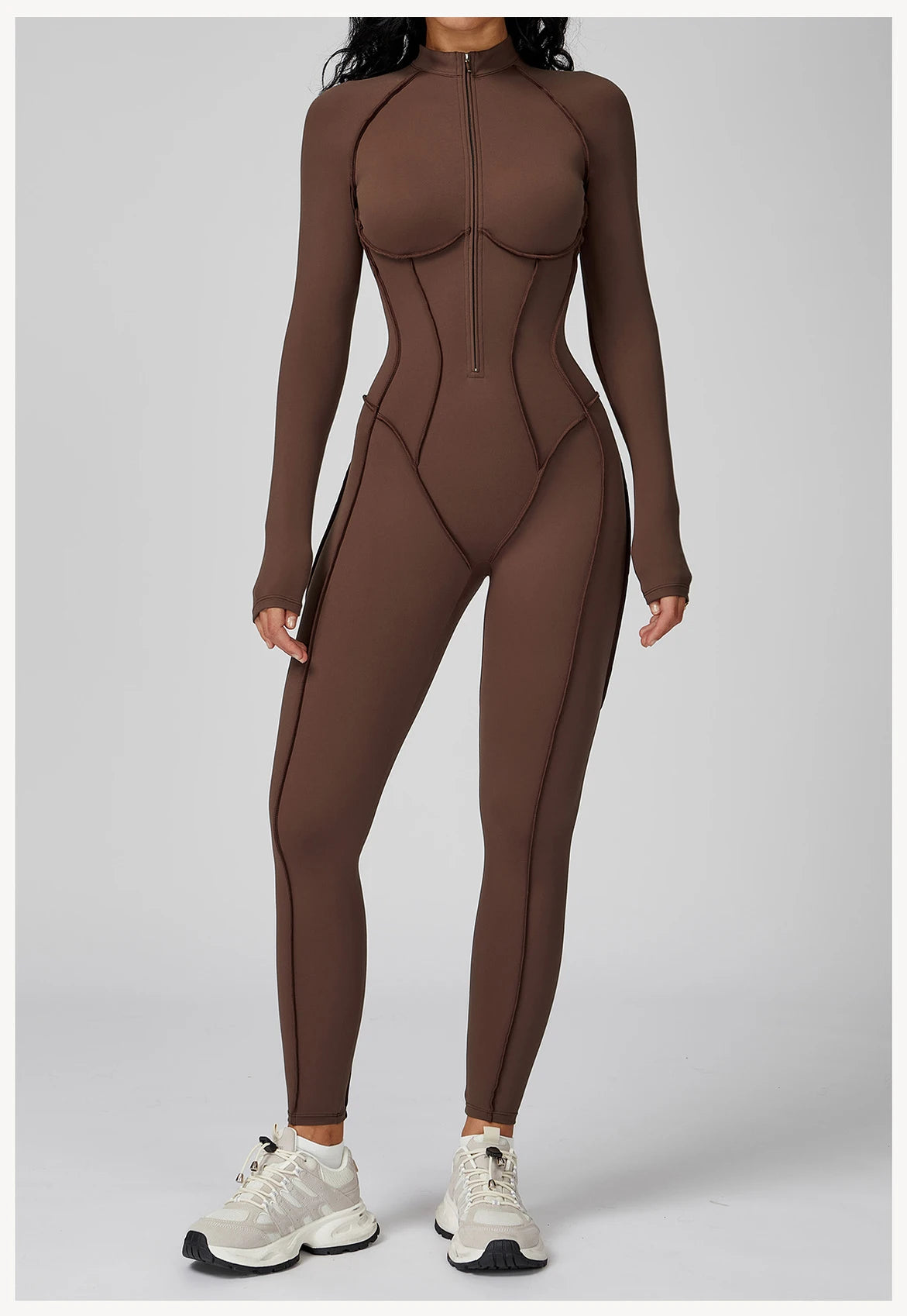 Long Sleeve Zipper Yoga Bodysuit One-Piece Tracksuit