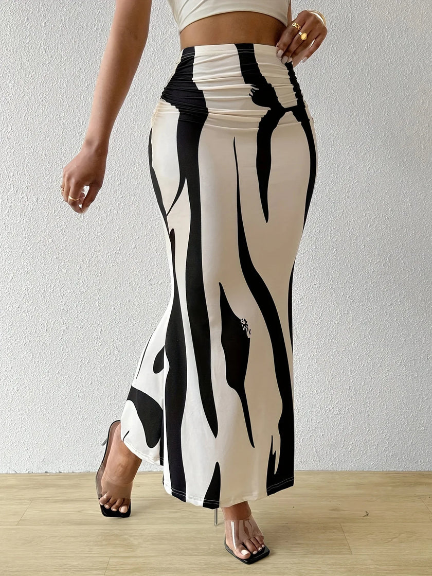 Zebra Print Pleated Midi Skirt