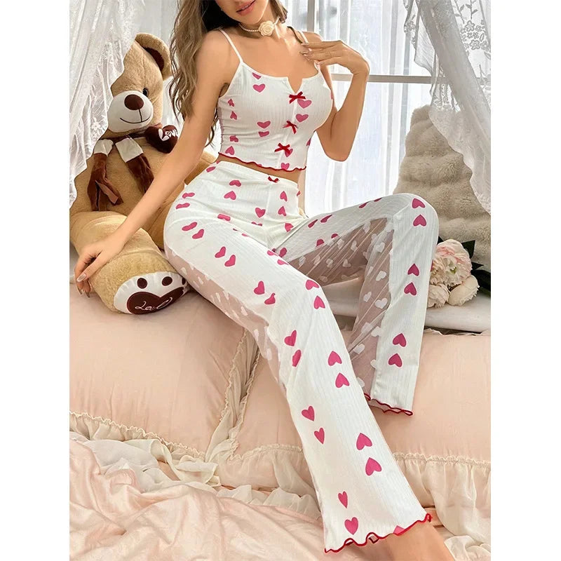 Mesh Lace Strap Pajama Set
