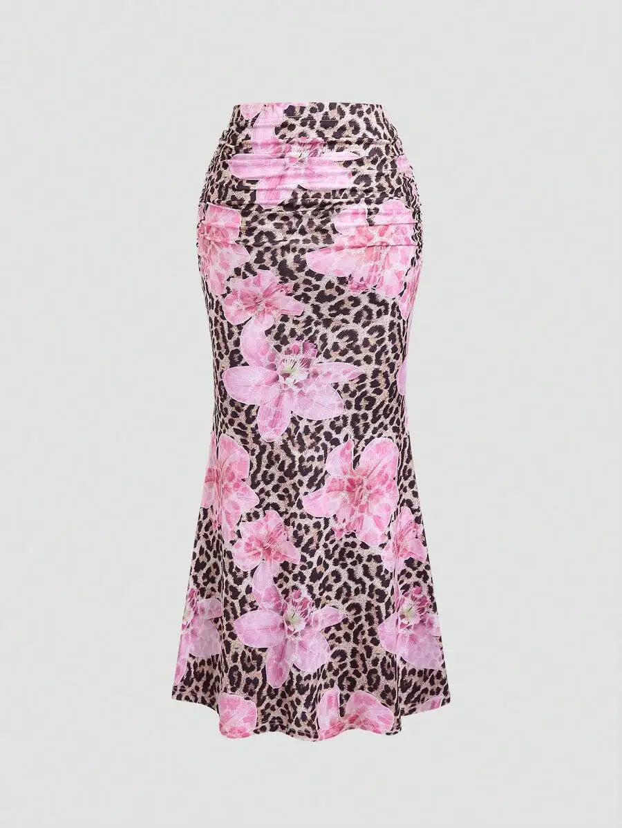 Zebra Print Pleated Midi Skirt