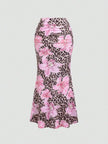 Zebra Print Pleated Midi Skirt