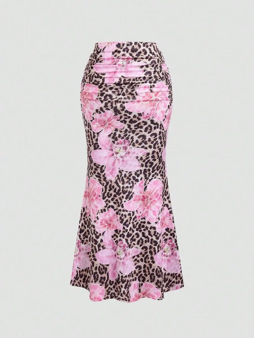 Zebra Print Pleated Midi Skirt