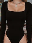 Square Neck Long Sleeve Bodycon Bodysuit