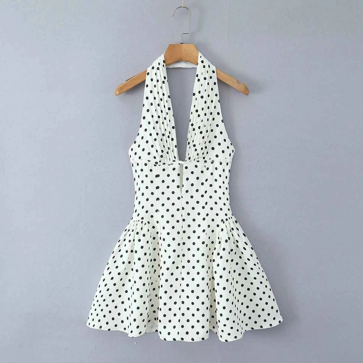 Retro Polka Dot Deep V Halter Mini Dress