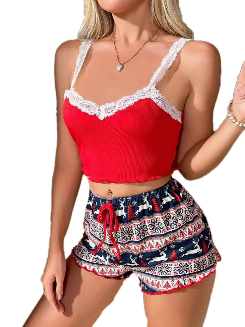 Lace V-Neck Cami Pajama Set