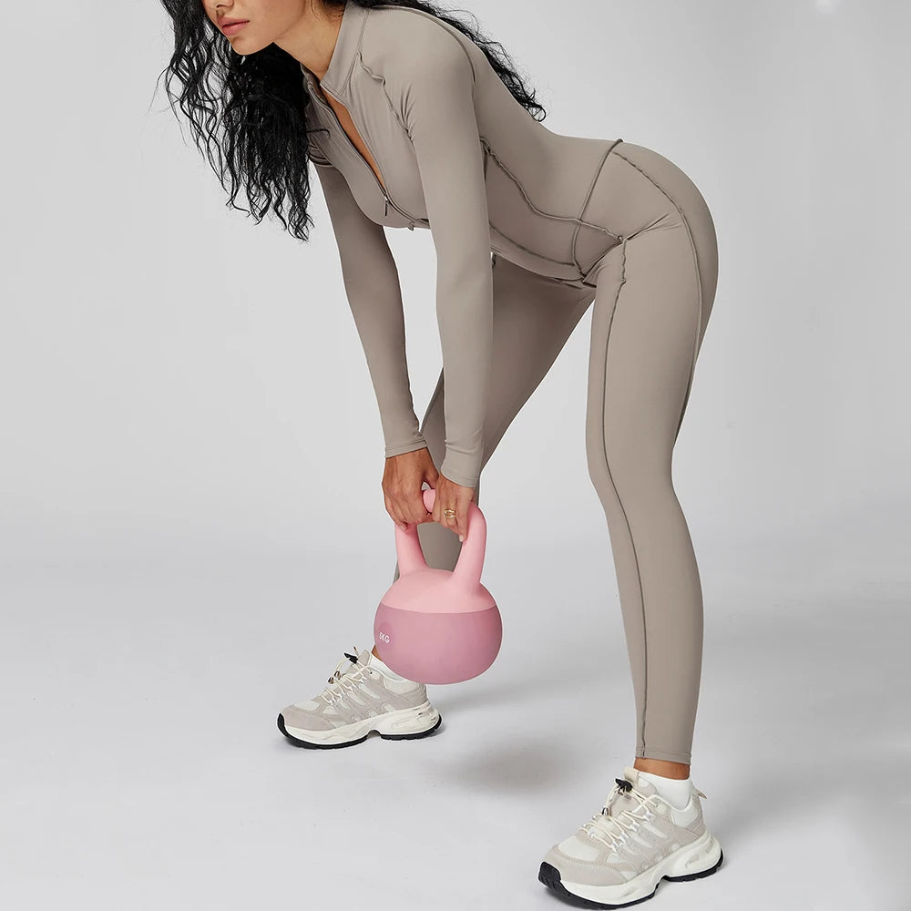 Long Sleeve Zipper Yoga Bodysuit One-Piece Tracksuit