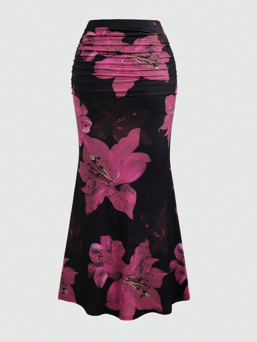 Zebra Print Pleated Midi Skirt