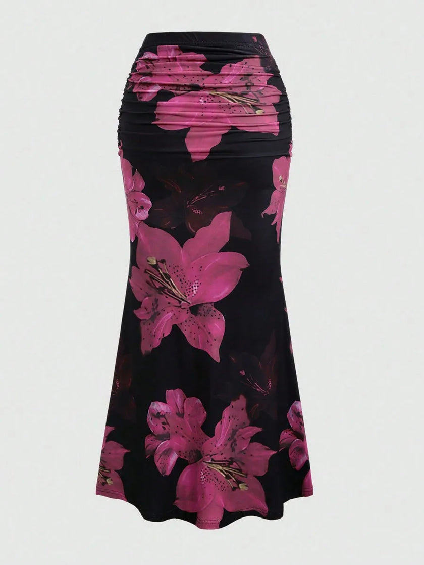 Zebra Print Pleated Midi Skirt