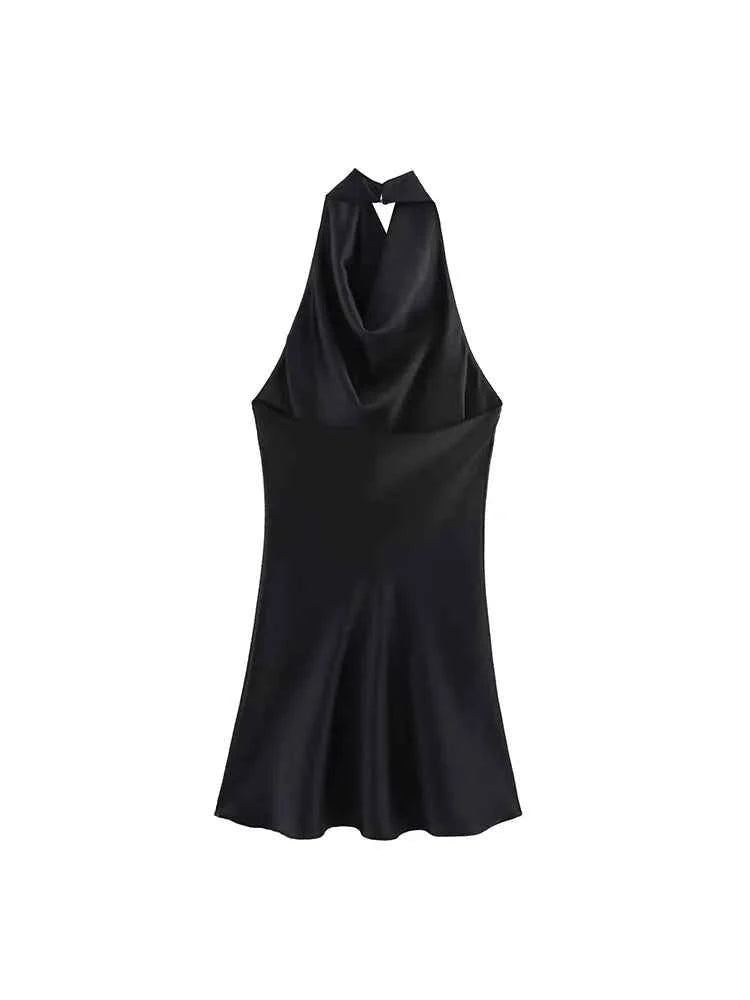 Satin Backless Halter Mini Dress