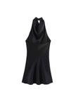 Satin Backless Halter Mini Dress