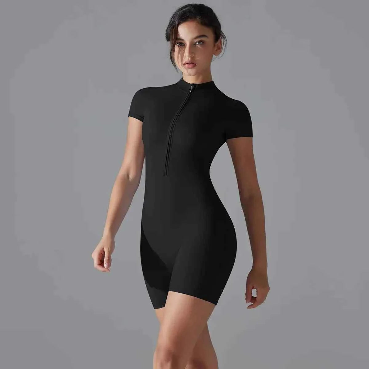Yoga Set Women's Jumpsuits One-Piece Suit Zipper Short Sleeve Gym Push Up Workout Clothes Fitness Bodysuit Sportswear Tracksuit