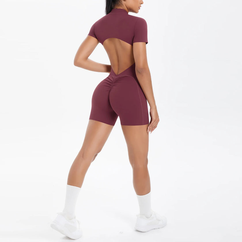 Backless Hollow-Out Push-Up Zipper Yoga Jumpsuit