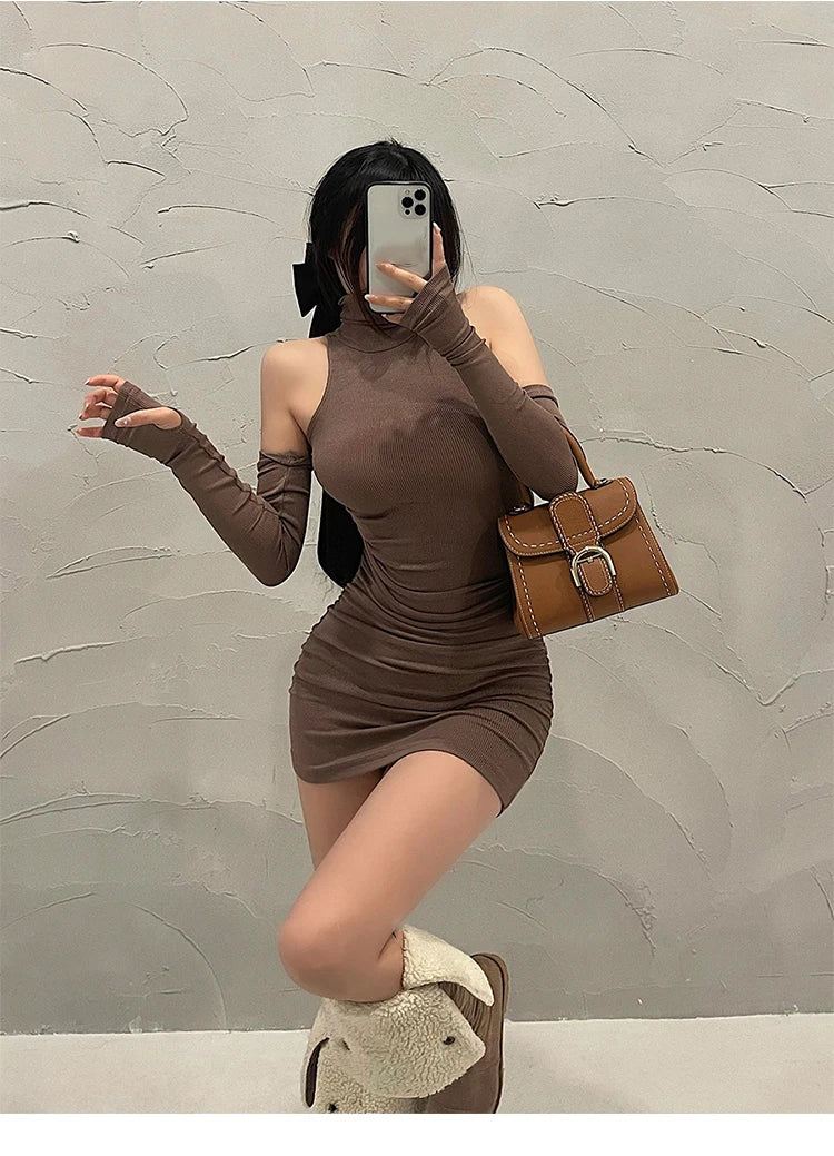 High Neck Pleated Bodycon Dress