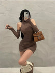 High Neck Pleated Bodycon Dress