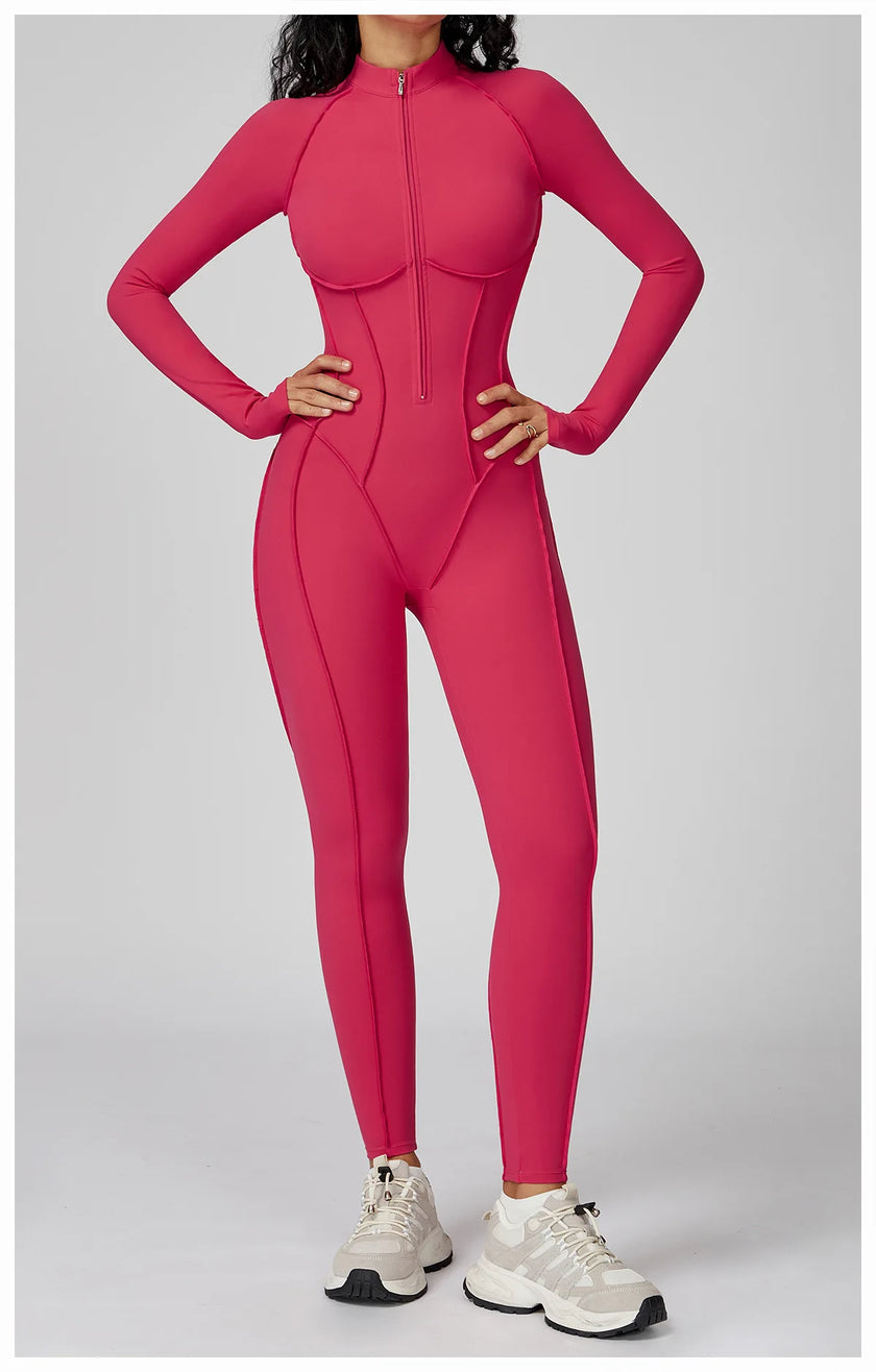Long Sleeve Zipper Yoga Bodysuit One-Piece Tracksuit