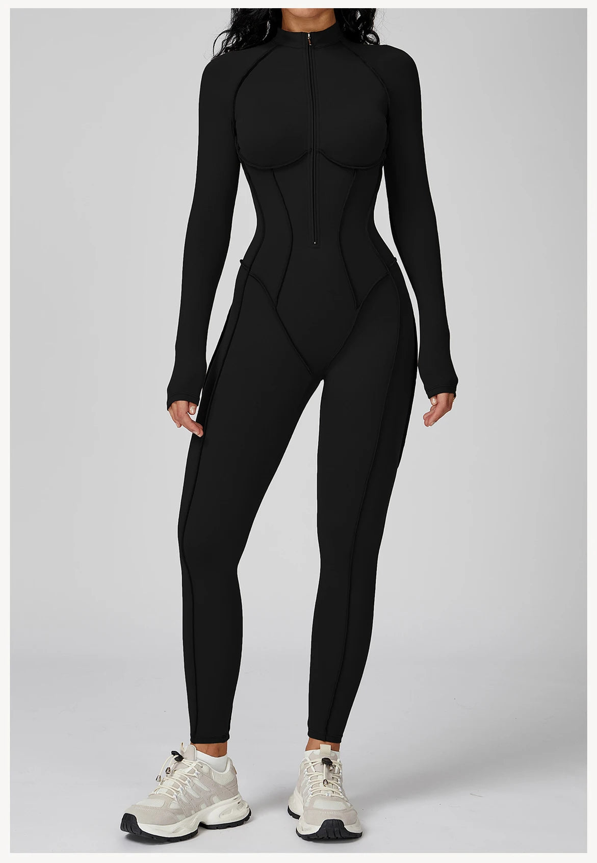 Long Sleeve Zipper Yoga Bodysuit One-Piece Tracksuit