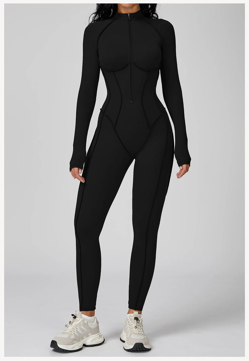 Long Sleeve Zipper Yoga Bodysuit One-Piece Tracksuit