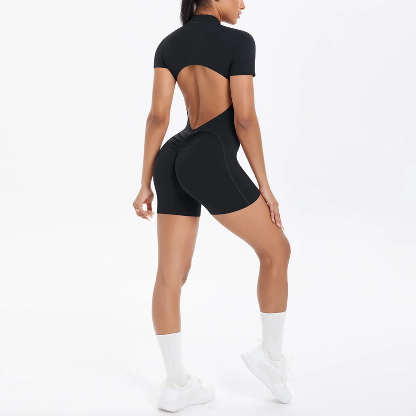 Backless Hollow-Out Push-Up Zipper Yoga Jumpsuit