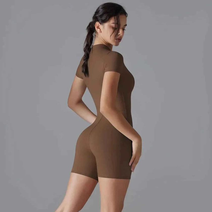 Yoga Set Women's Jumpsuits One-Piece Suit Zipper Short Sleeve Gym Push Up Workout Clothes Fitness Bodysuit Sportswear Tracksuit