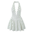 Retro Polka Dot Deep V Halter Mini Dress