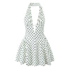 Retro Polka Dot Deep V Halter Mini Dress