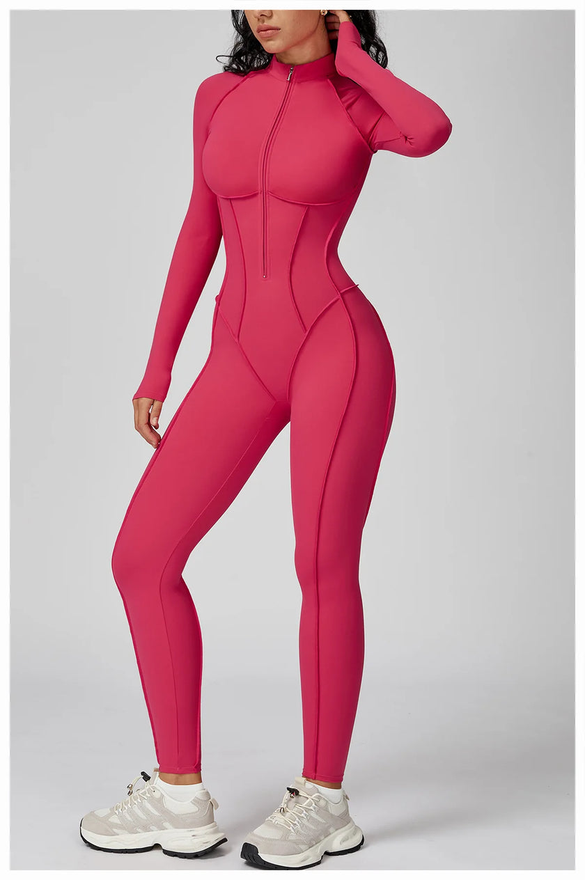 Long Sleeve Zipper Yoga Bodysuit One-Piece Tracksuit