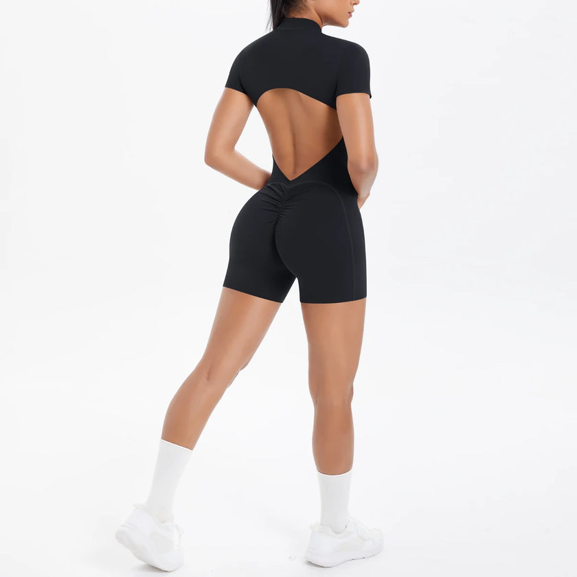 Backless Hollow-Out Push-Up Zipper Yoga Jumpsuit