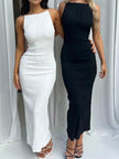 Ruched Back-Split Party Dress