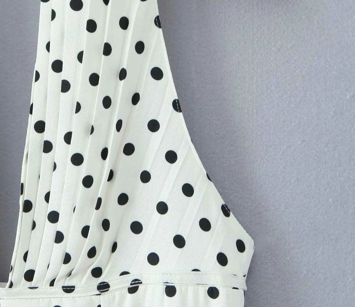 Retro Polka Dot Deep V Halter Mini Dress