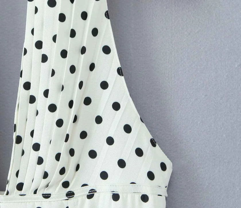 Retro Polka Dot Deep V Halter Mini Dress