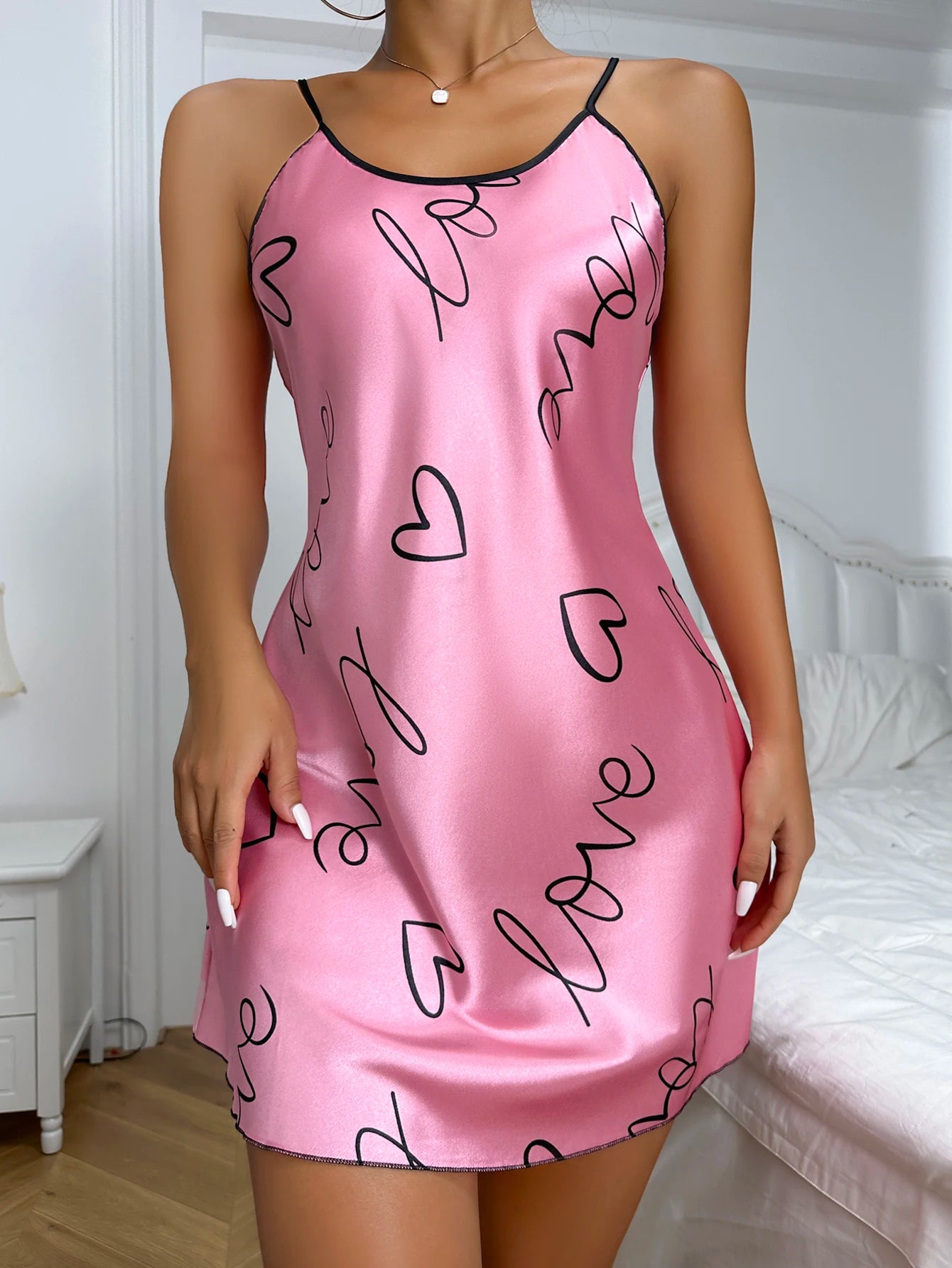 Heart Letter Print Spaghetti Strap Sleepwear