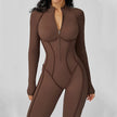 Long Sleeve Zipper Yoga Bodysuit One-Piece Tracksuit
