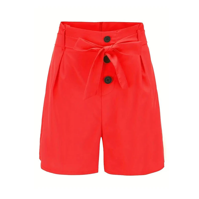 Y2K High Waist Button Front Tie Shorts
