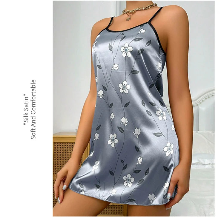 Luxurious Satin Floral Slip Nightdress