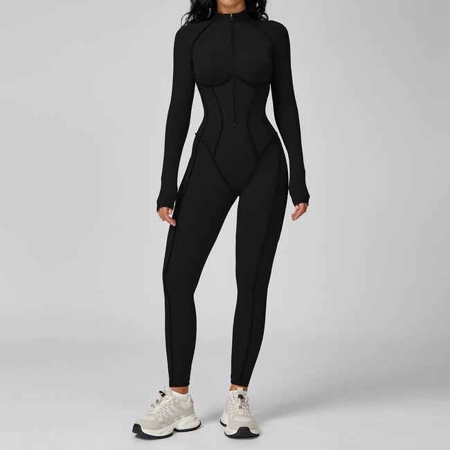 Long Sleeve Zipper Yoga Bodysuit One-Piece Tracksuit