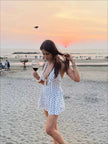 Retro Polka Dot Deep V Halter Mini Dress