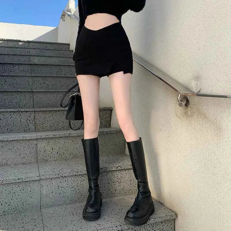 High Waist Slit A-Line Mini Skirt
