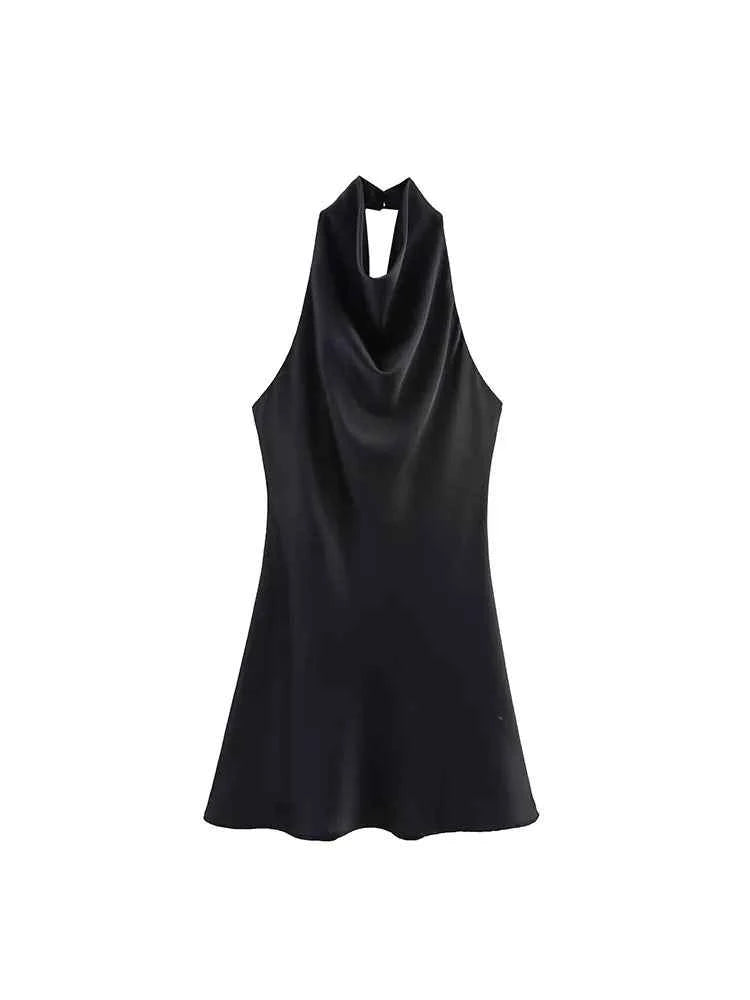Satin Backless Halter Mini Dress