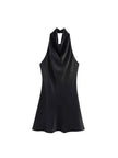 Satin Backless Halter Mini Dress
