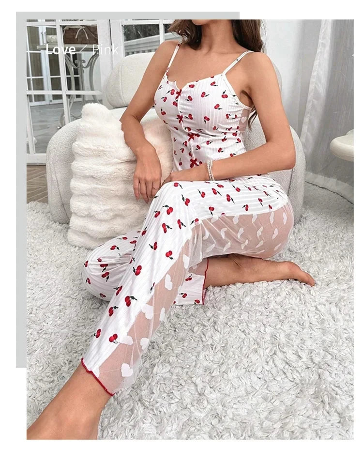 Mesh Lace Strap Pajama Set
