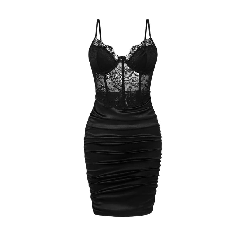 Lace Floral Pleated Bodycon Dress