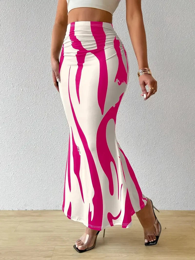 Zebra Print Pleated Midi Skirt